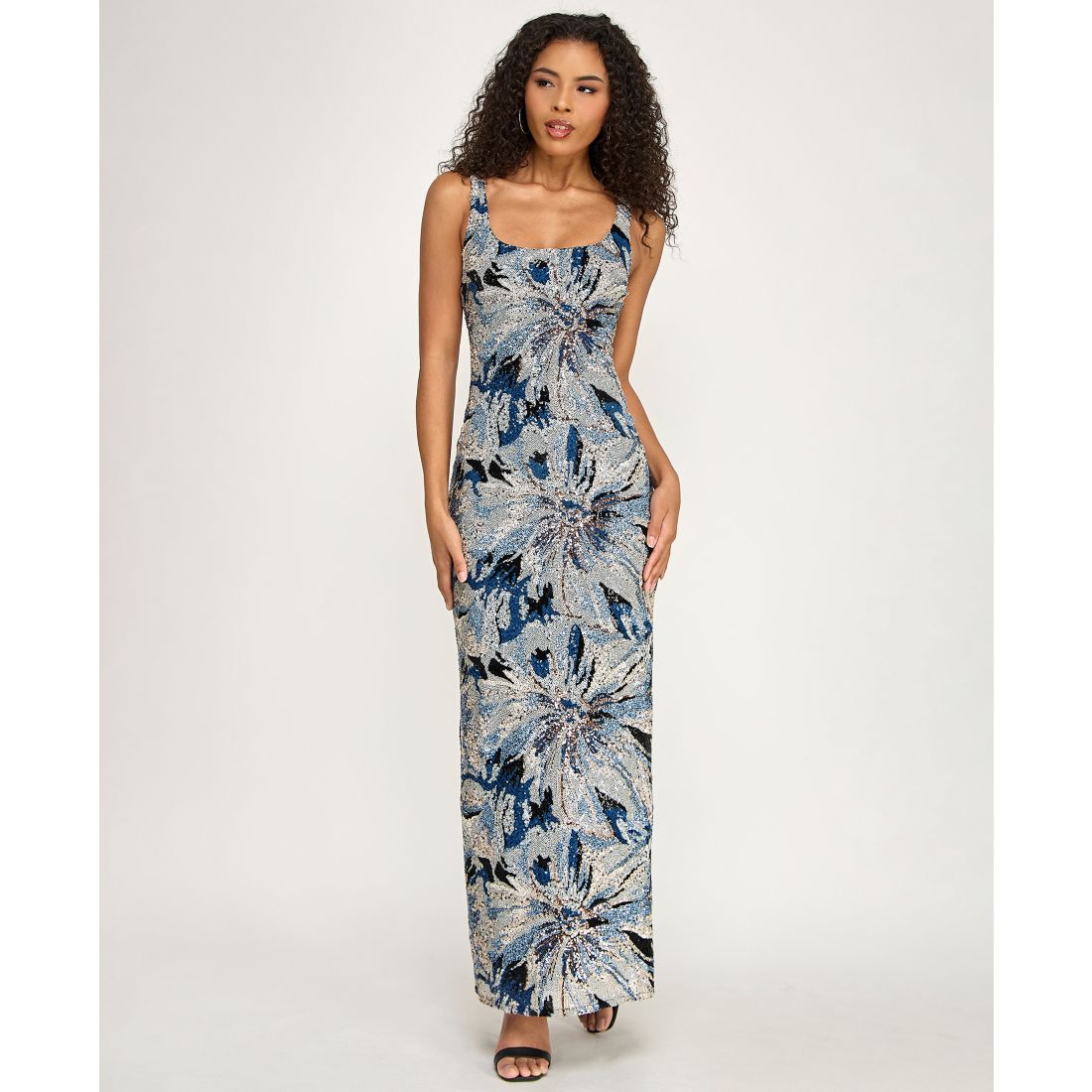 City Studios Women's Sequin Square-Neck Maxi Dress