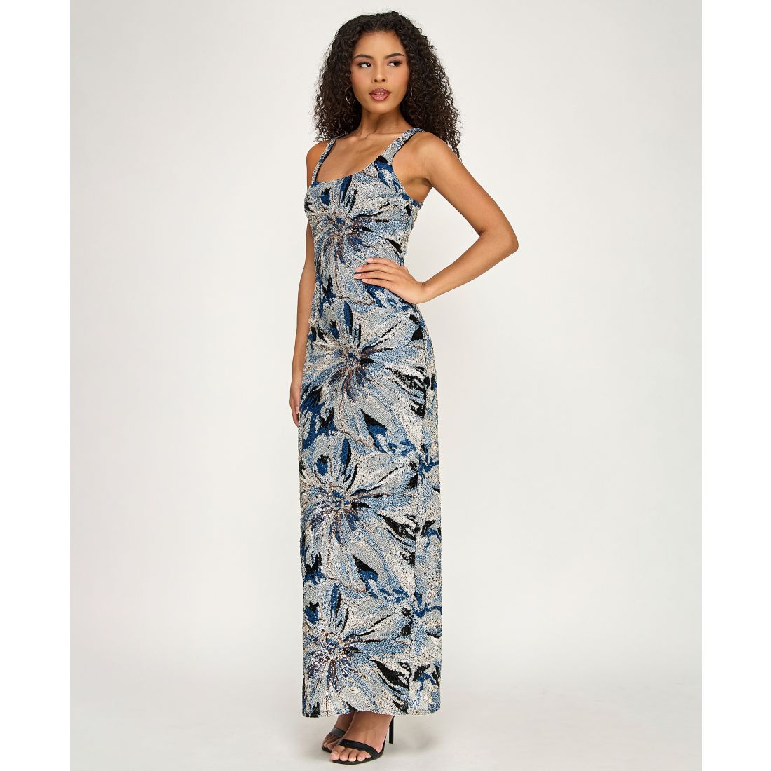 City Studios Women's Sequin Square-Neck Maxi Dress