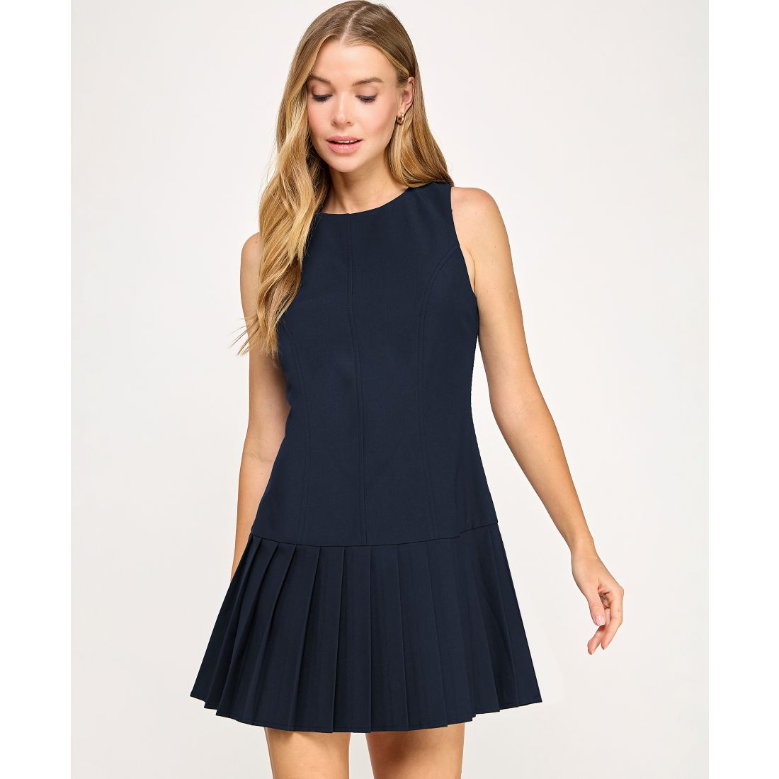 City Studios Juniors' Pleated Skirt Drop Waist Sleeveless Dress