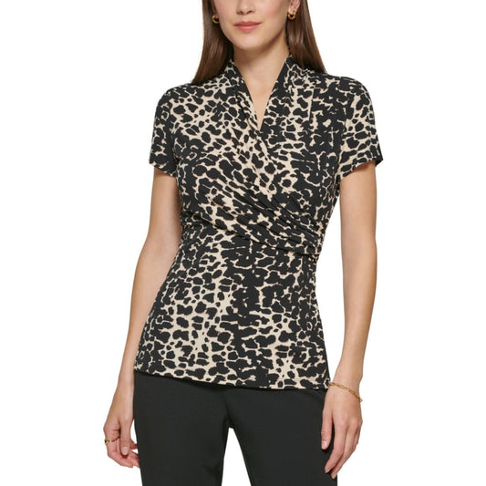Dkny Petite Animal-Print Draped Surplice Blouse, Created for Macy's
