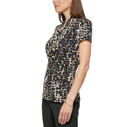 Dkny Petite Animal-Print Draped Surplice Blouse, Created for Macy's