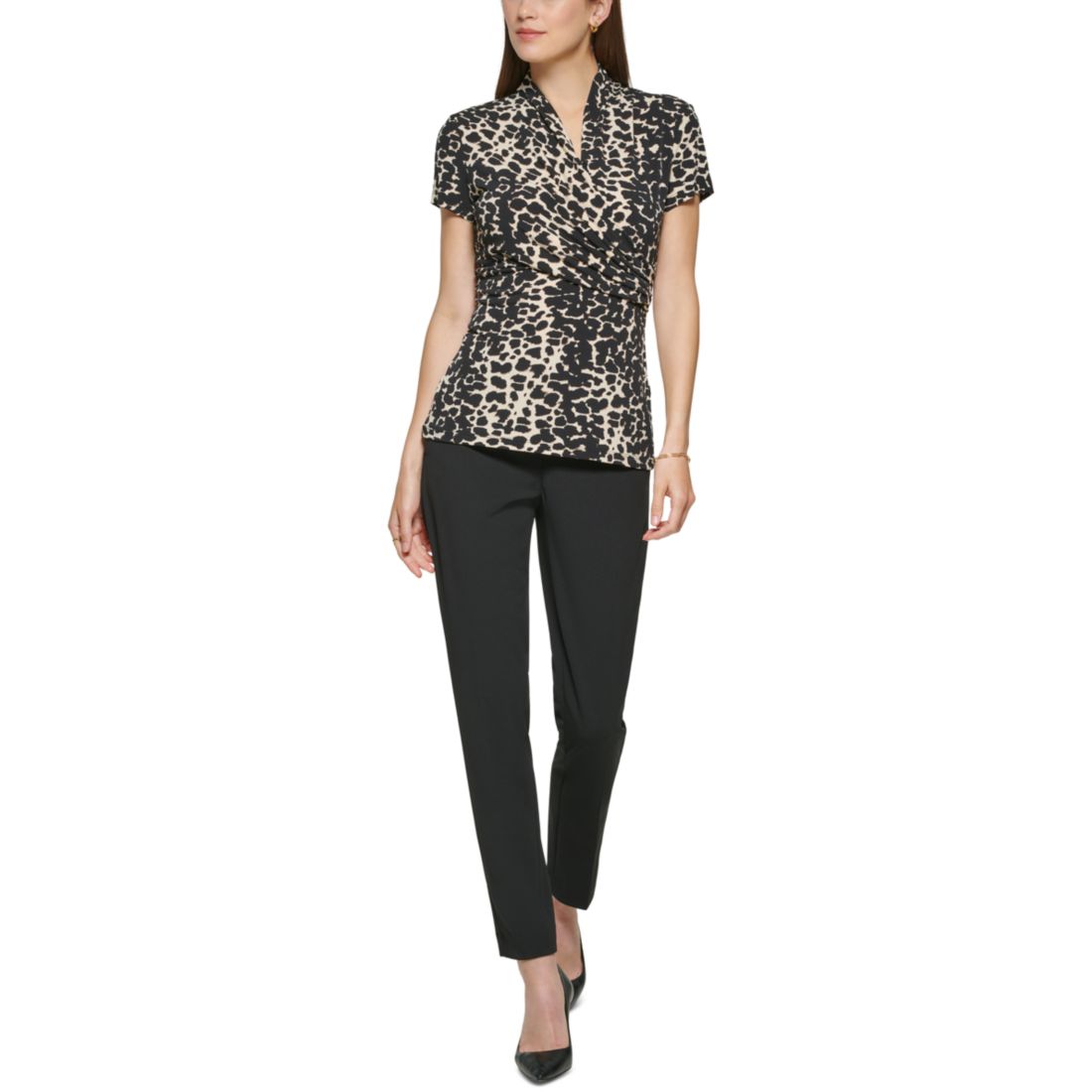 Dkny Petite Animal-Print Draped Surplice Blouse, Created for Macy's