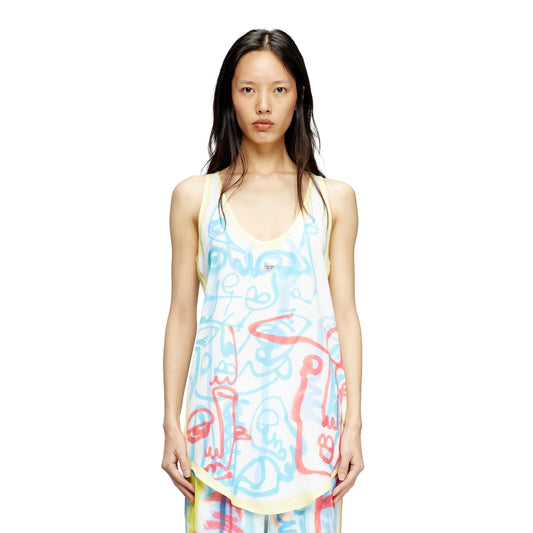 Satin tank top with graffiti print