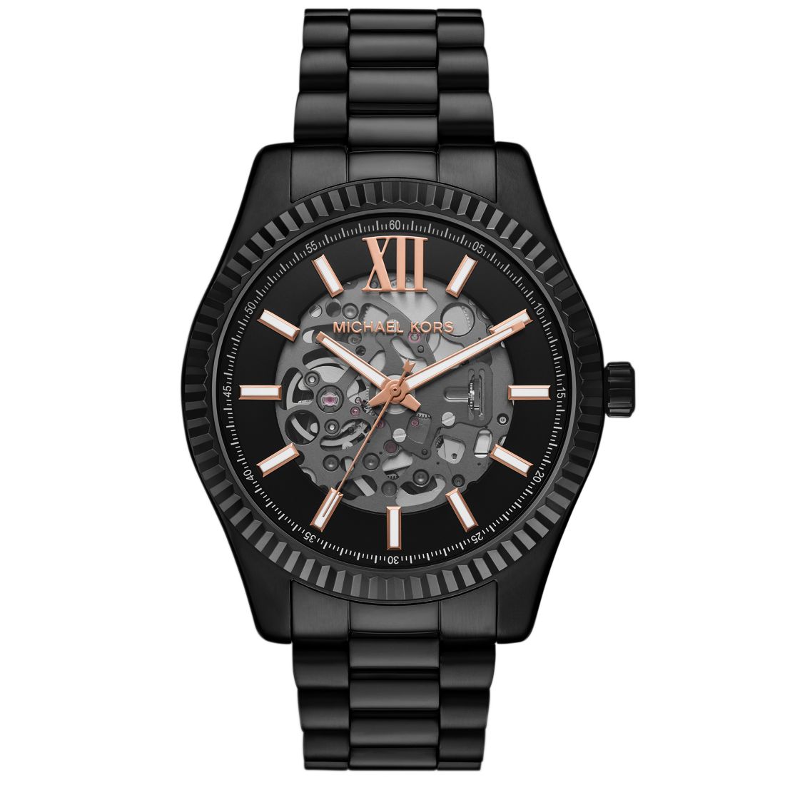 Michael Kors Men's Lexington Automatic Black Ip Stainless Steel Watch, 45mm