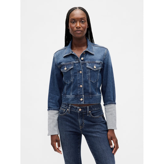 Women's Pin-Cuff Crop Icon Denim Jacket