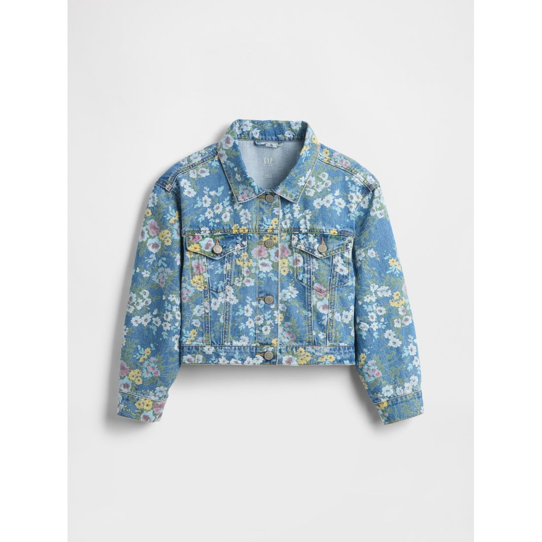Girls' Balloon-Sleeve Floral Denim Jacket