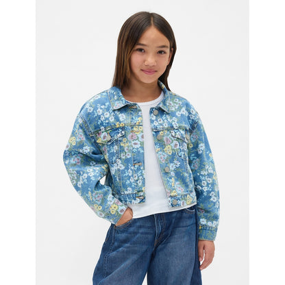 Girls' Balloon-Sleeve Floral Denim Jacket