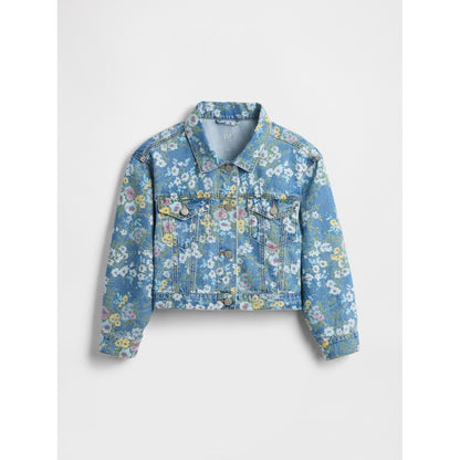 Girls' Balloon-Sleeve Floral Denim Jacket