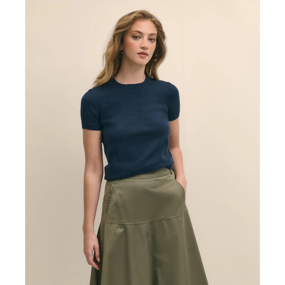 Supima Cotton Jersey Short-Sleeve Sweater