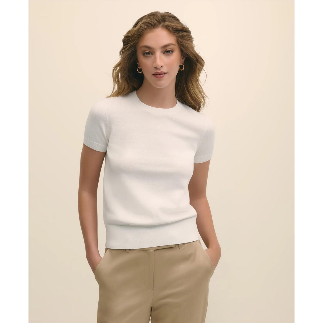 Supima Cotton Jersey Short-Sleeve Sweater