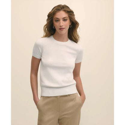 Supima Cotton Jersey Short-Sleeve Sweater