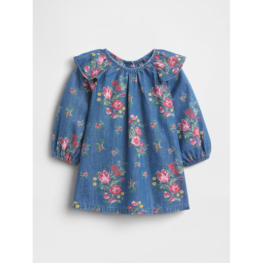 Baby Denim Ruffle Shoulder Dress