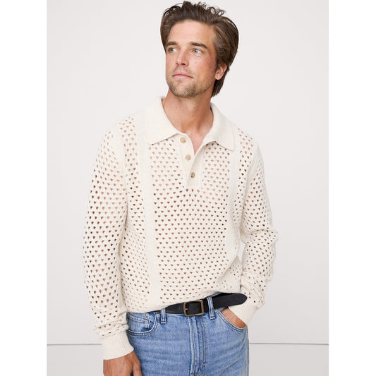 Men's Italian Wool-Blend Mesh Sweater Polo Shirt