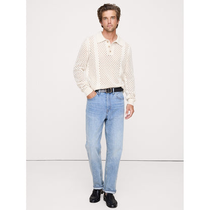 Men's Italian Wool-Blend Mesh Sweater Polo Shirt