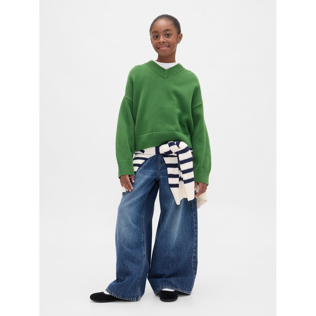 Girls' Boxy V-Neck Sweater