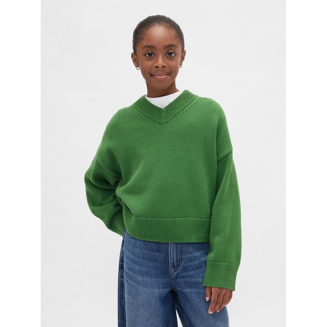 Girls' Boxy V-Neck Sweater