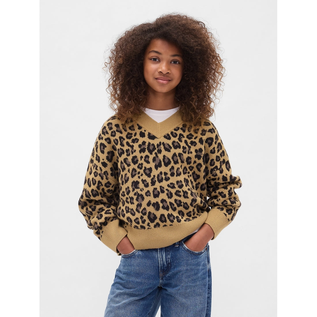 Girls' Boxy V-Neck Sweater