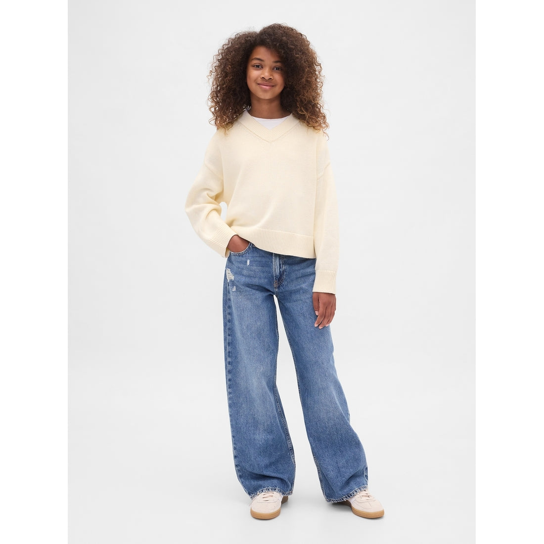 Girls' Boxy V-Neck Sweater