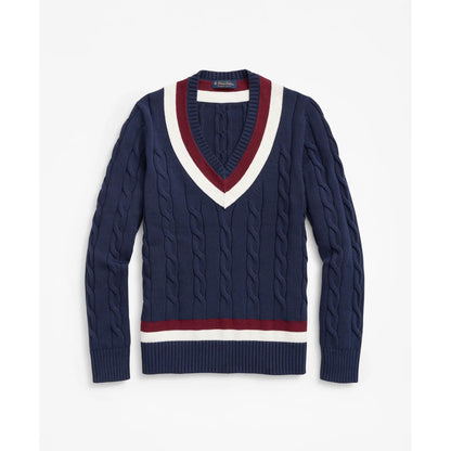 Vintage-Inspired Tennis V-Neck Sweater in Supima Cotton