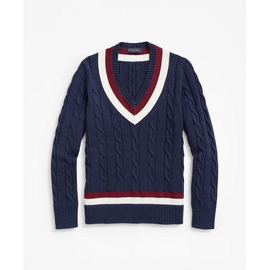 Vintage-Inspired Tennis V-Neck Sweater in Supima Cotton