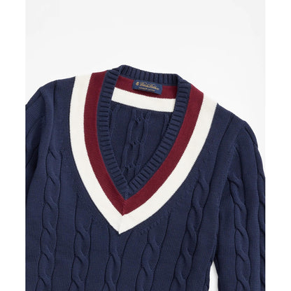 Vintage-Inspired Tennis V-Neck Sweater in Supima Cotton