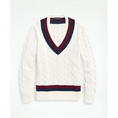 Vintage-Inspired Tennis V-Neck Sweater in Supima Cotton
