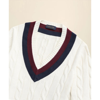 Vintage-Inspired Tennis V-Neck Sweater in Supima Cotton