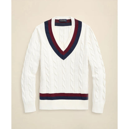 Vintage-Inspired Tennis V-Neck Sweater in Supima Cotton