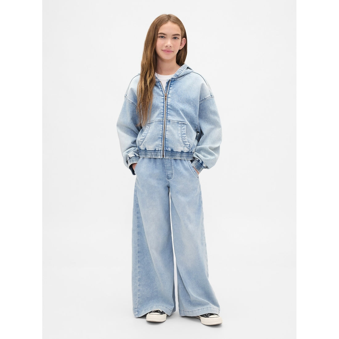 Girls' Knit Denim Zip Hoodie