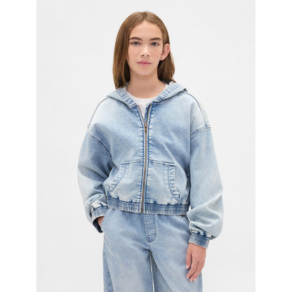 Girls' Knit Denim Zip Hoodie