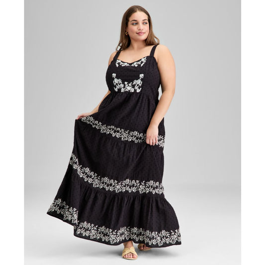 And Now This Trendy Plus Size Cotton Swiss Dot Embroidered Maxi Dress, Exclusively at Macy's