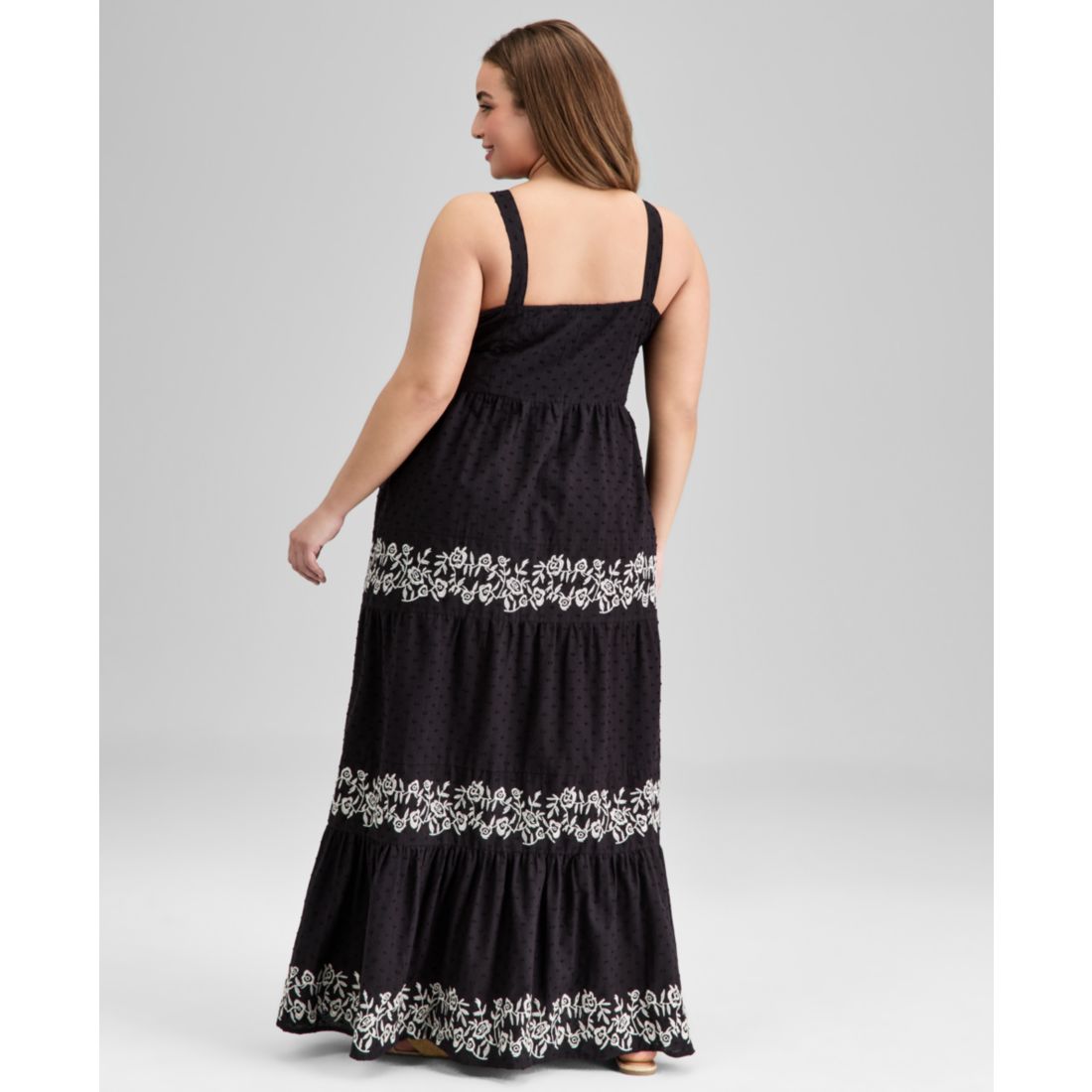 And Now This Trendy Plus Size Cotton Swiss Dot Embroidered Maxi Dress, Exclusively at Macy's