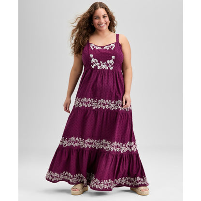 And Now This Trendy Plus Size Cotton Swiss Dot Embroidered Maxi Dress, Exclusively at Macy's