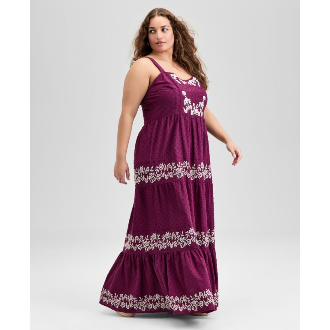 And Now This Trendy Plus Size Cotton Swiss Dot Embroidered Maxi Dress, Exclusively at Macy's