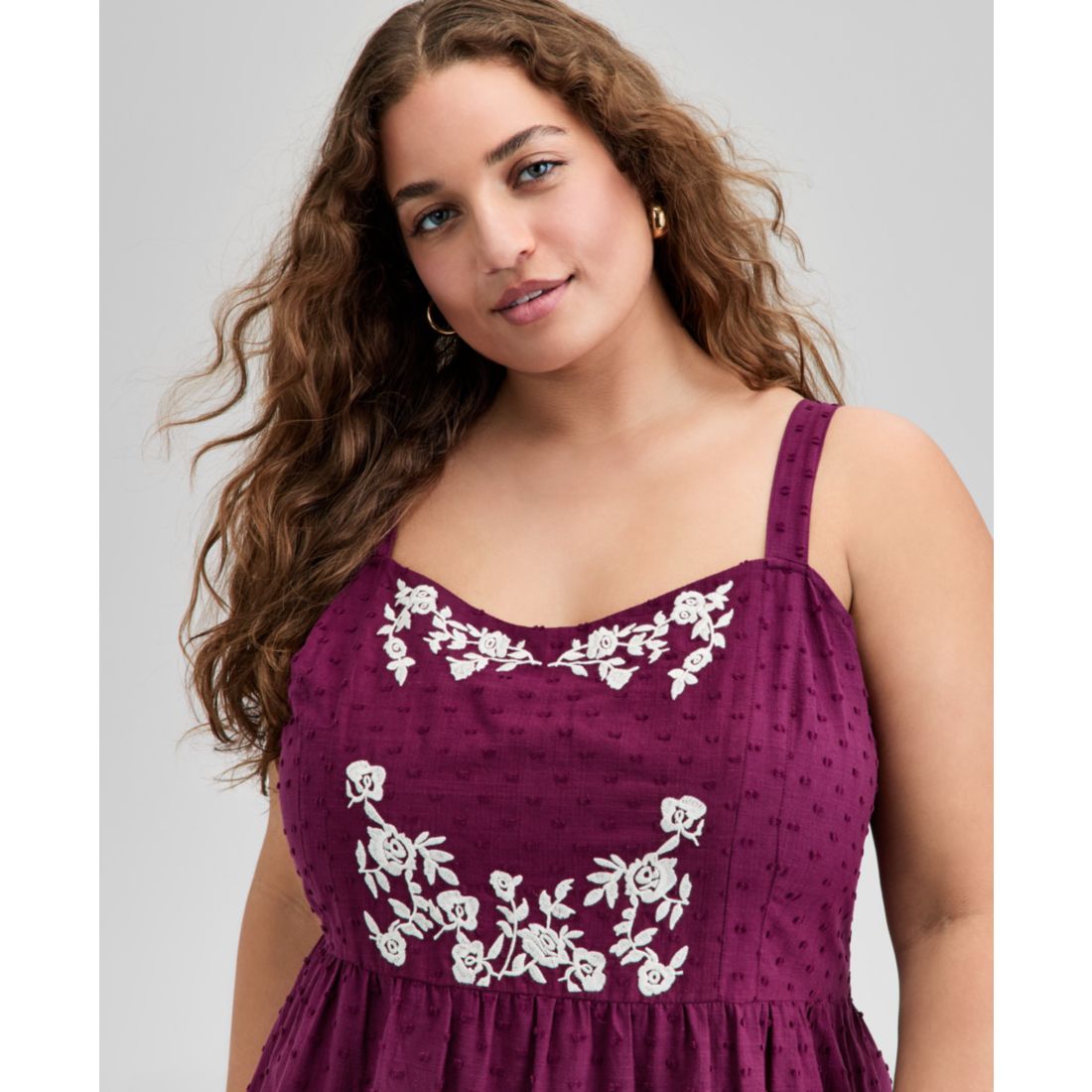 And Now This Trendy Plus Size Cotton Swiss Dot Embroidered Maxi Dress, Exclusively at Macy's