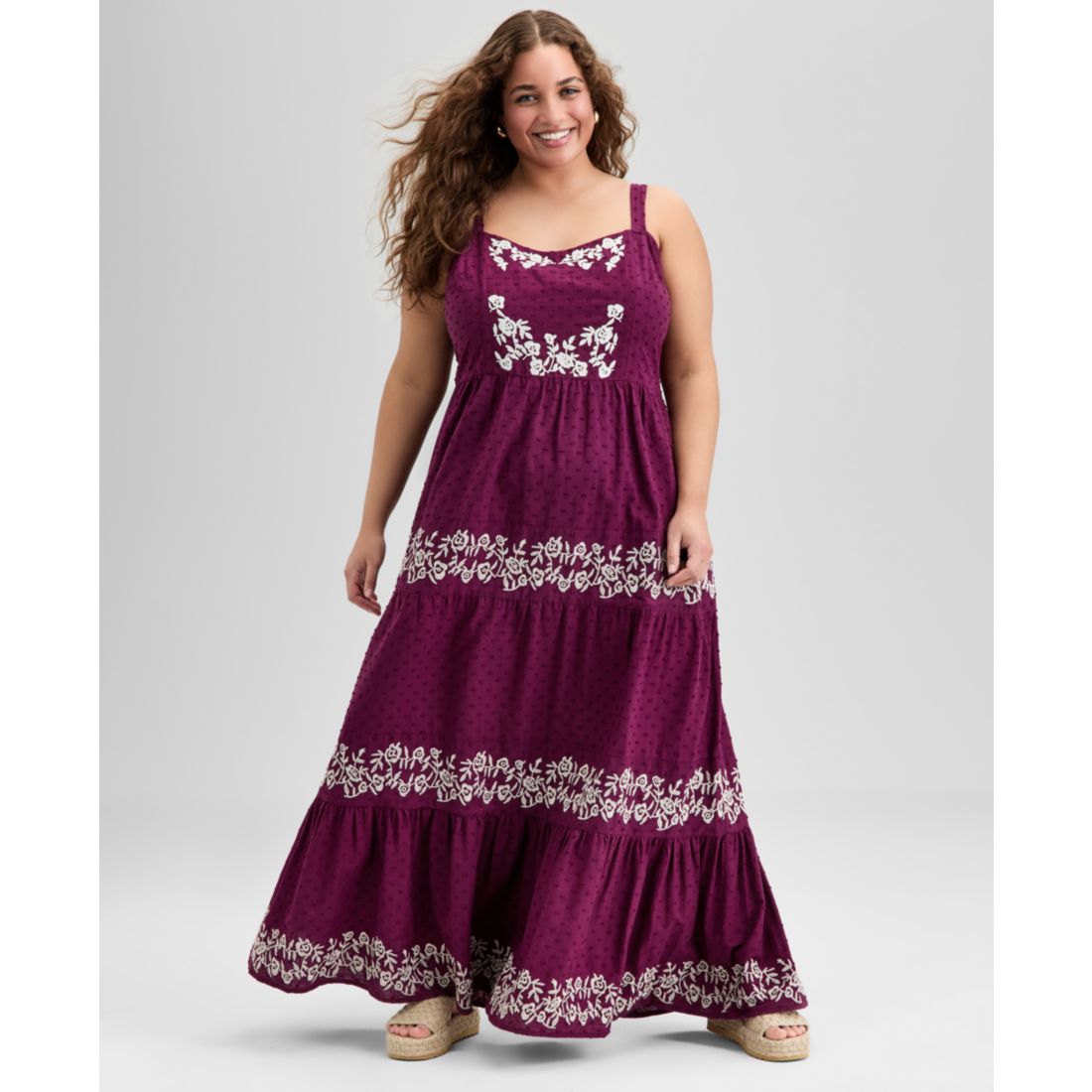 And Now This Trendy Plus Size Cotton Swiss Dot Embroidered Maxi Dress, Exclusively at Macy's