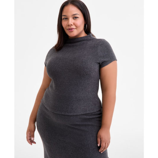 Bar Iii Trendy Plus Size Funnel Neck Short-Sleeve Sweater, Macy's Exclusive