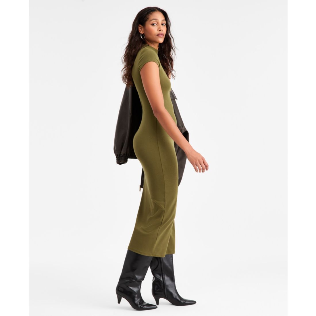 Bar Iii Women's Cap-Sleeve Mock-Neck Midi Dress, Exclusively at Macy's