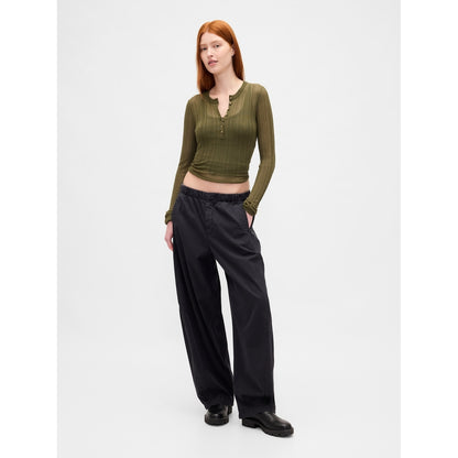 Women's Sheer Rib Henley Sweater