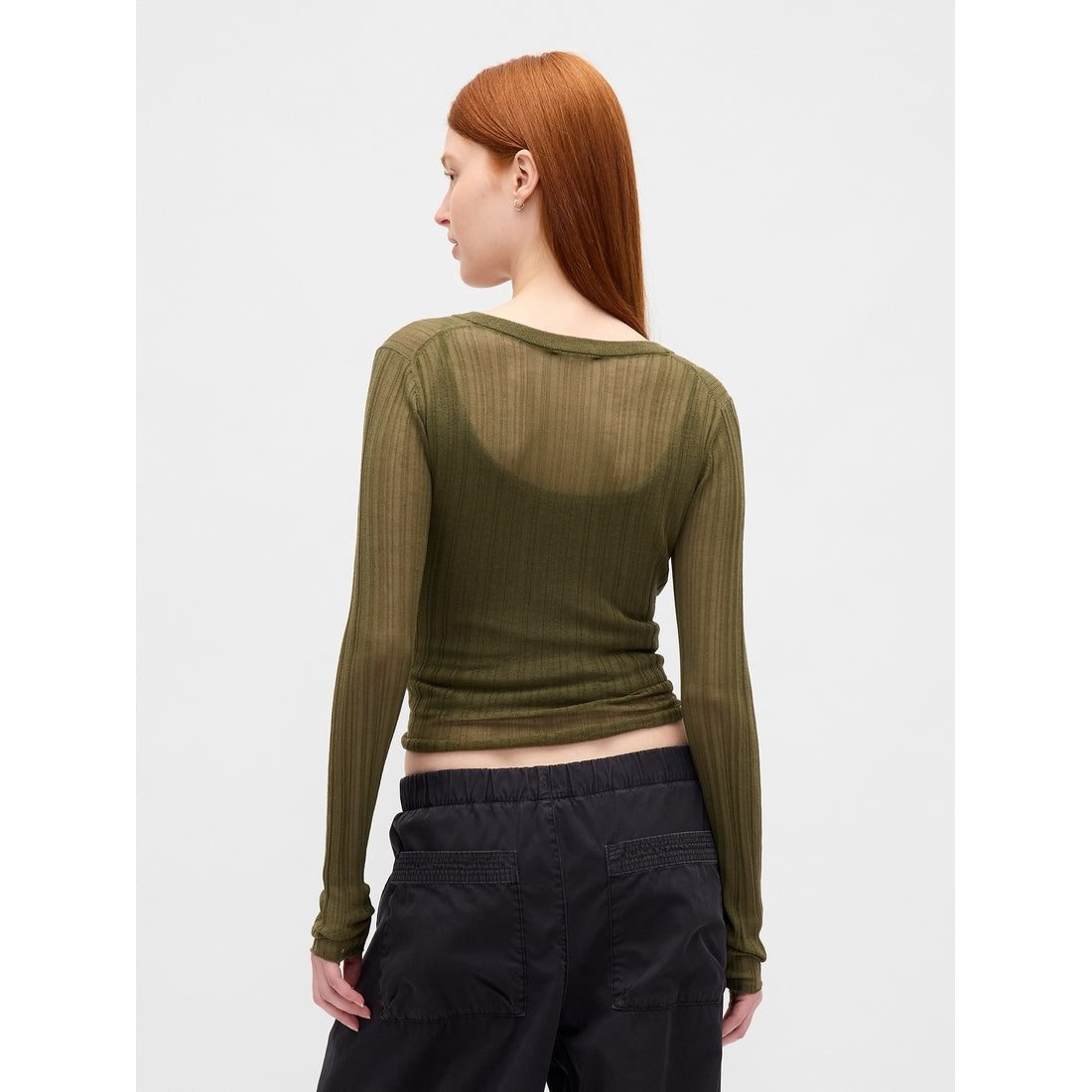 Women's Sheer Rib Henley Sweater