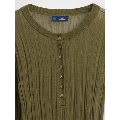 Women's Sheer Rib Henley Sweater