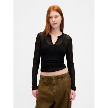 Women's Sheer Rib Henley Sweater