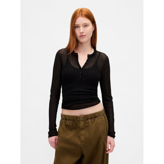 Women's Sheer Rib Henley Sweater