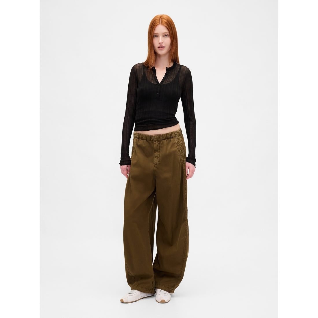 Women's Sheer Rib Henley Sweater