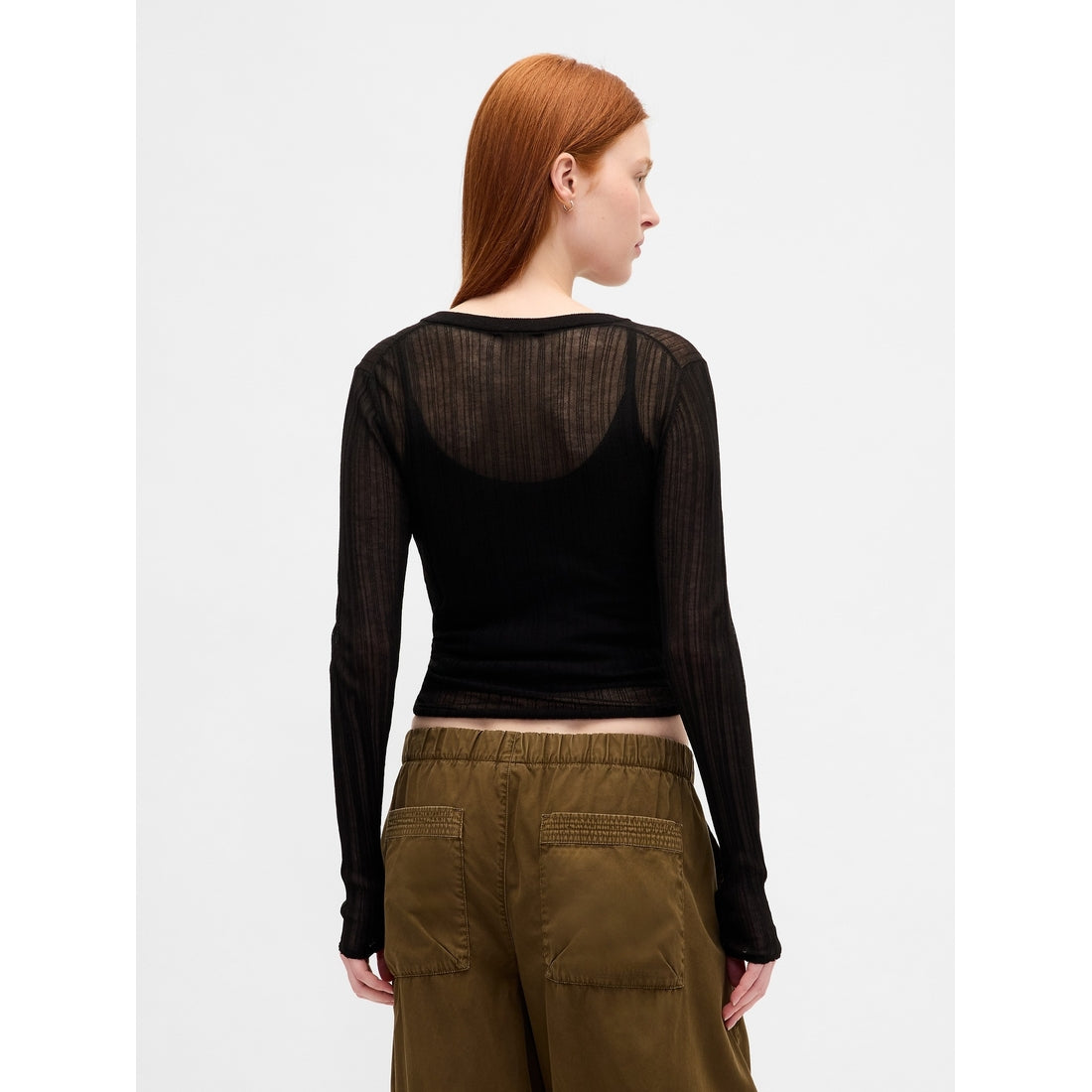 Women's Sheer Rib Henley Sweater