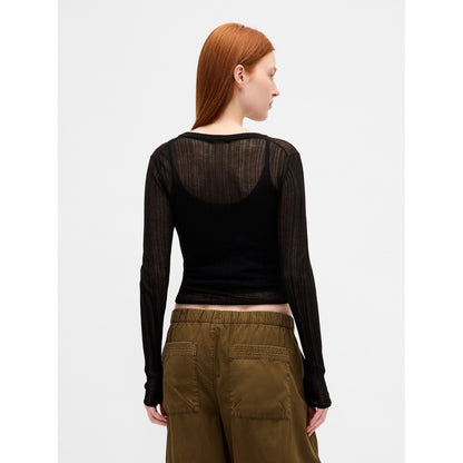Women's Sheer Rib Henley Sweater