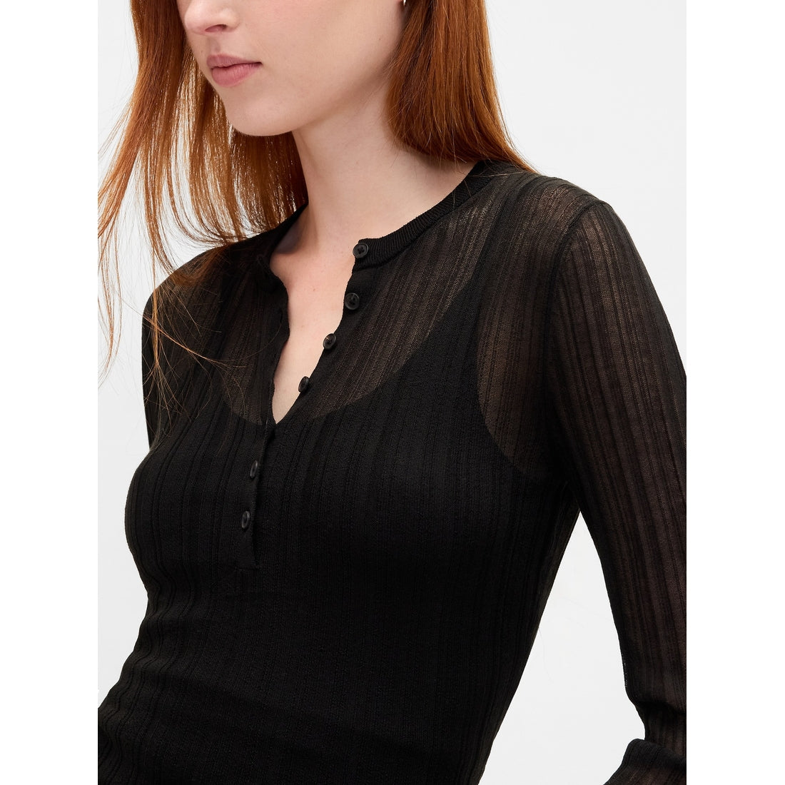 Women's Sheer Rib Henley Sweater
