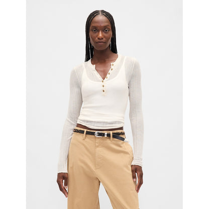 Women's Sheer Rib Henley Sweater