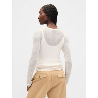 Women's Sheer Rib Henley Sweater