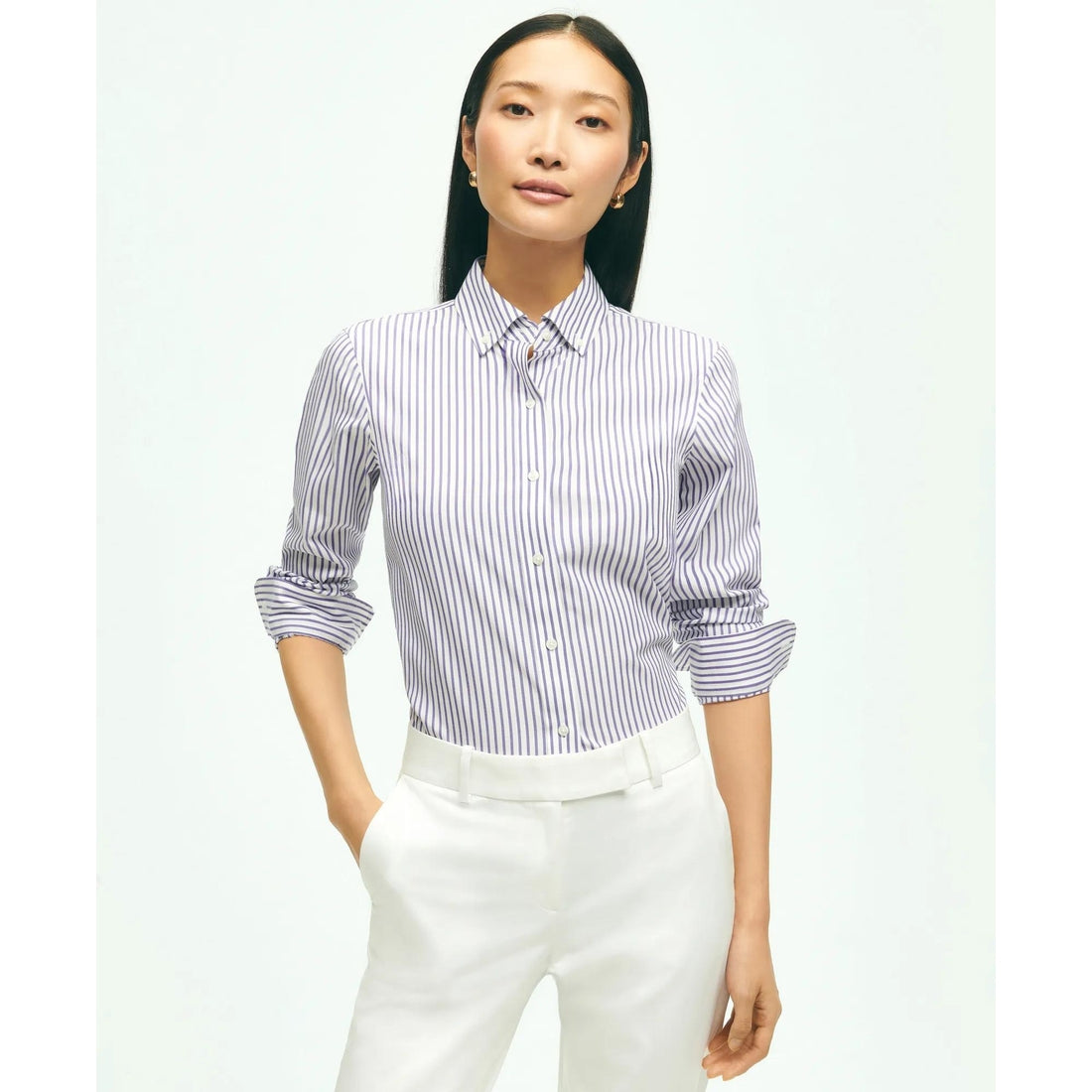 Classic Fit Stretch Supima Cotton Non-Iron Bengal Stripe Dress Shirt